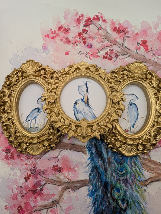 Blue Heron Trio — Set of 3 Framed Art Prints