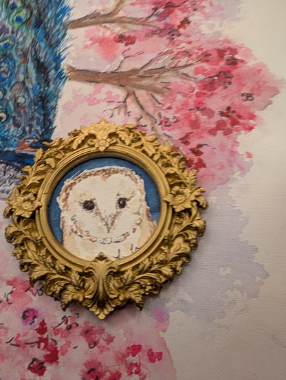 Mini Barn Owl Painting - Original Watercolor Art by Lora Cavallin