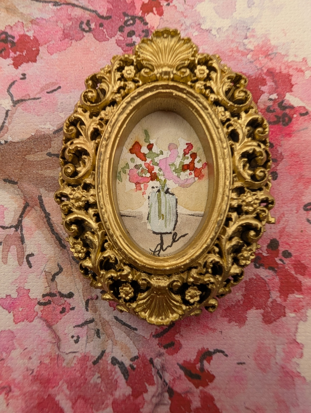 Mini Vase of Flowers Painting - Original Watercolor Art by Lora Cavallin