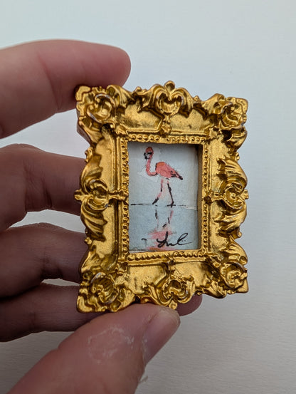 Mini Flamingo Painting - Original Watercolor Art by Lora Cavallin