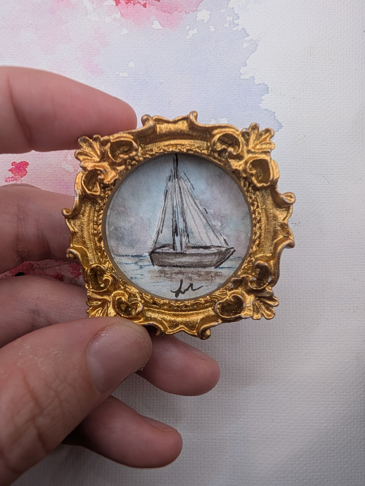Mini Sailboat Painting - Original Watercolor Art by Lora Cavallin