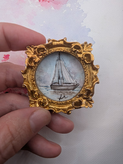 Mini Sailboat Painting - Original Watercolor Art by Lora Cavallin