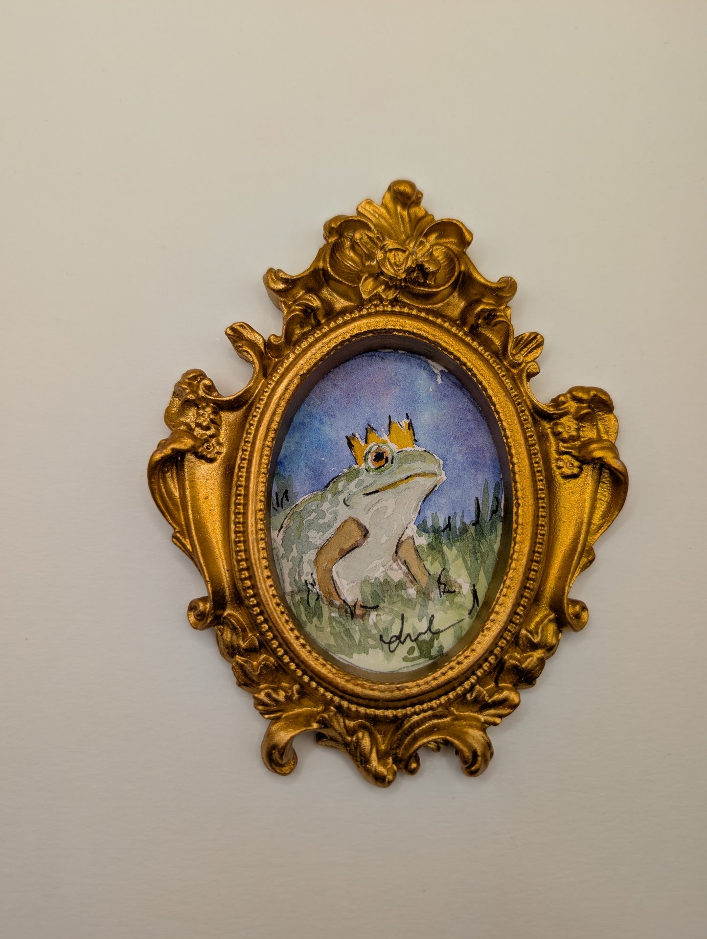 Mini Frog Royalty Painting - Original Watercolor Art by Lora Cavallin
