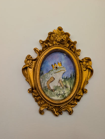Mini Frog Royalty Painting - Original Watercolor Art by Lora Cavallin