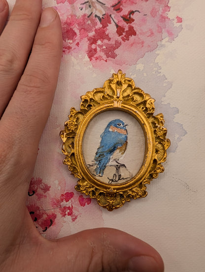 Mini Bluebird Painting - Original Watercolor Art by Lora Cavallin