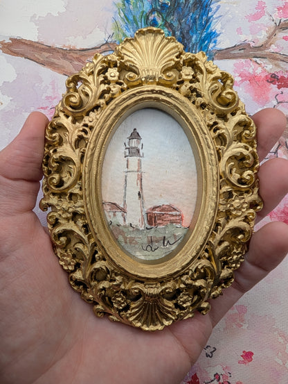 Mini Lighthouse Painting - Original Watercolor Art by Lora Cavallin