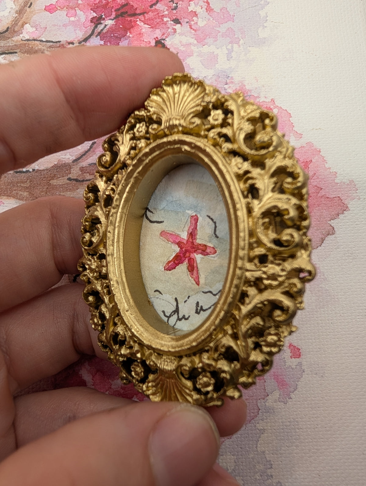 Mini Starfish Painting - Original Watercolor Art by Lora Cavallin