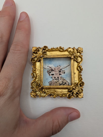 Mini Highland Cow Painting - Original Watercolor Art by Lora Cavallin