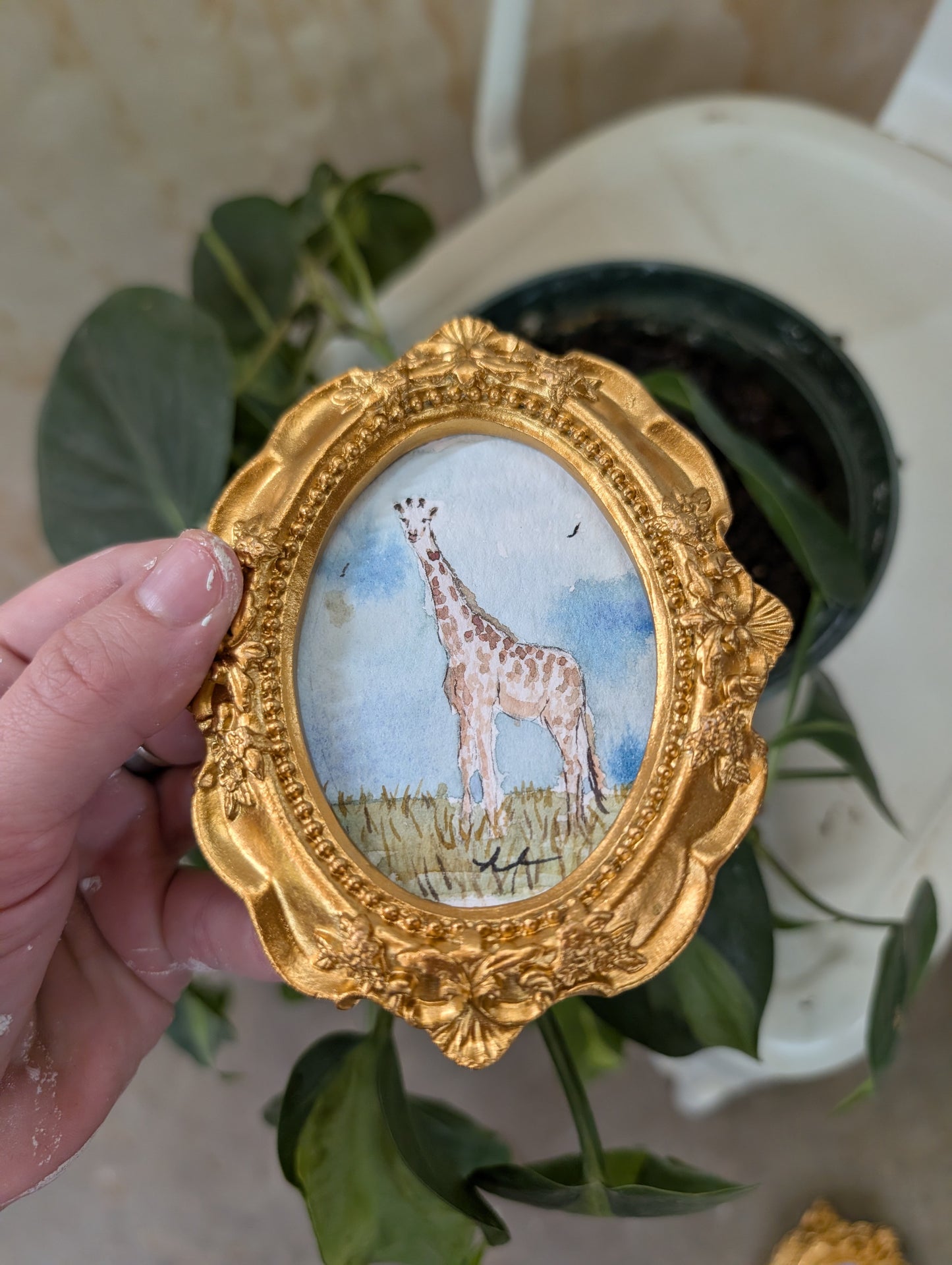 Mini Giraffe Painting - Original Watercolor Art by Lora Cavallin