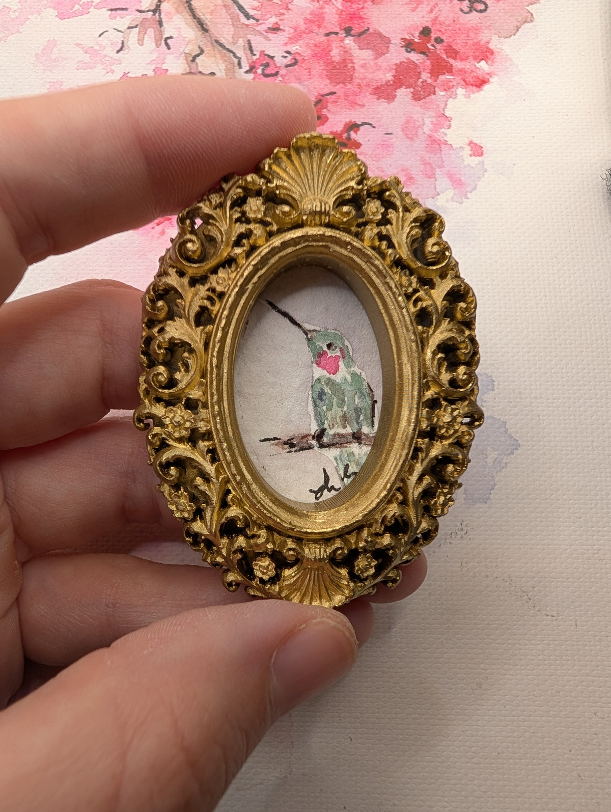 Mini Hummingbird Painting - Original Watercolor Art by Lora Cavallin