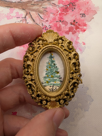 Mini Christmas Tree Painting - Original Watercolor Art by Lora Cavallin
