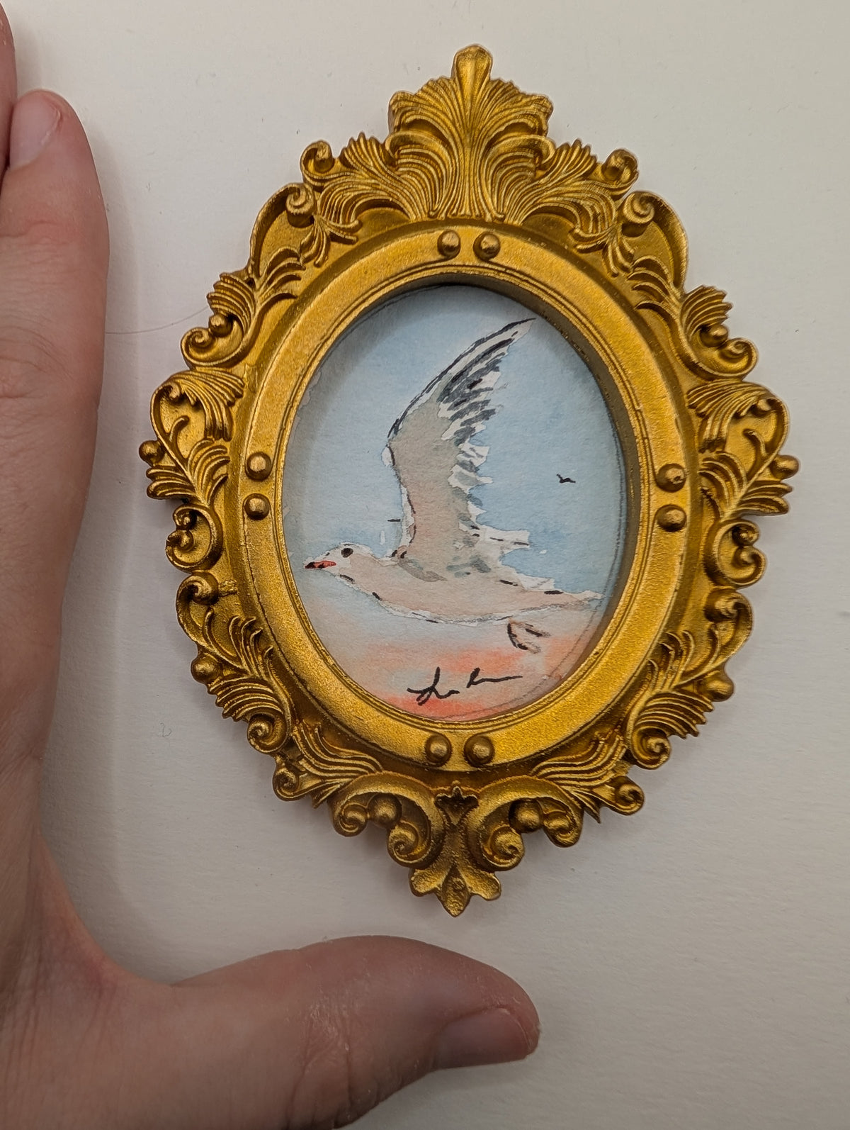 Mini Seagull Painting - Original Watercolor Art by Lora Cavallin