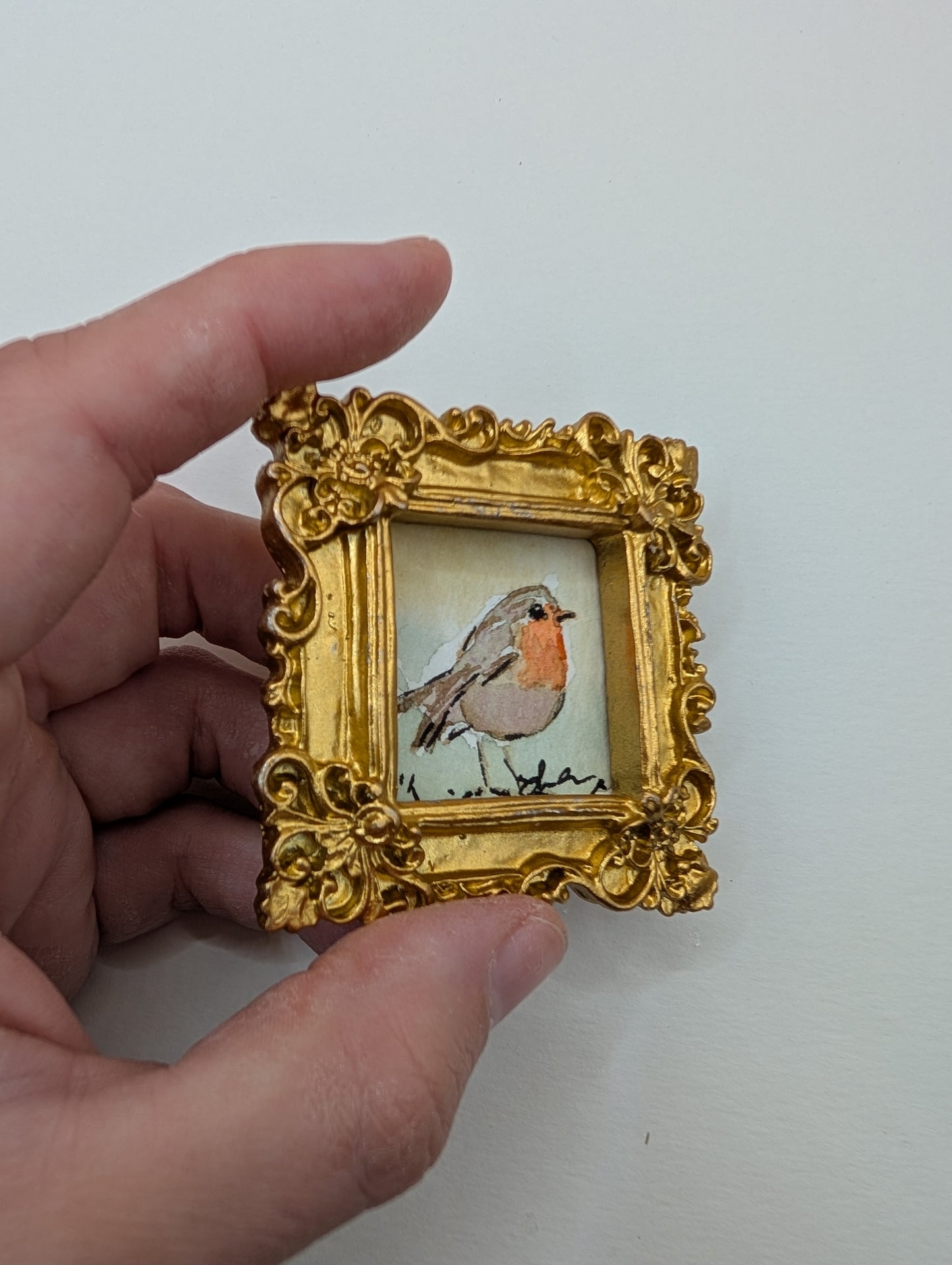 Mini Robin Bird Painting - Original Watercolor Art by Lora Cavallin