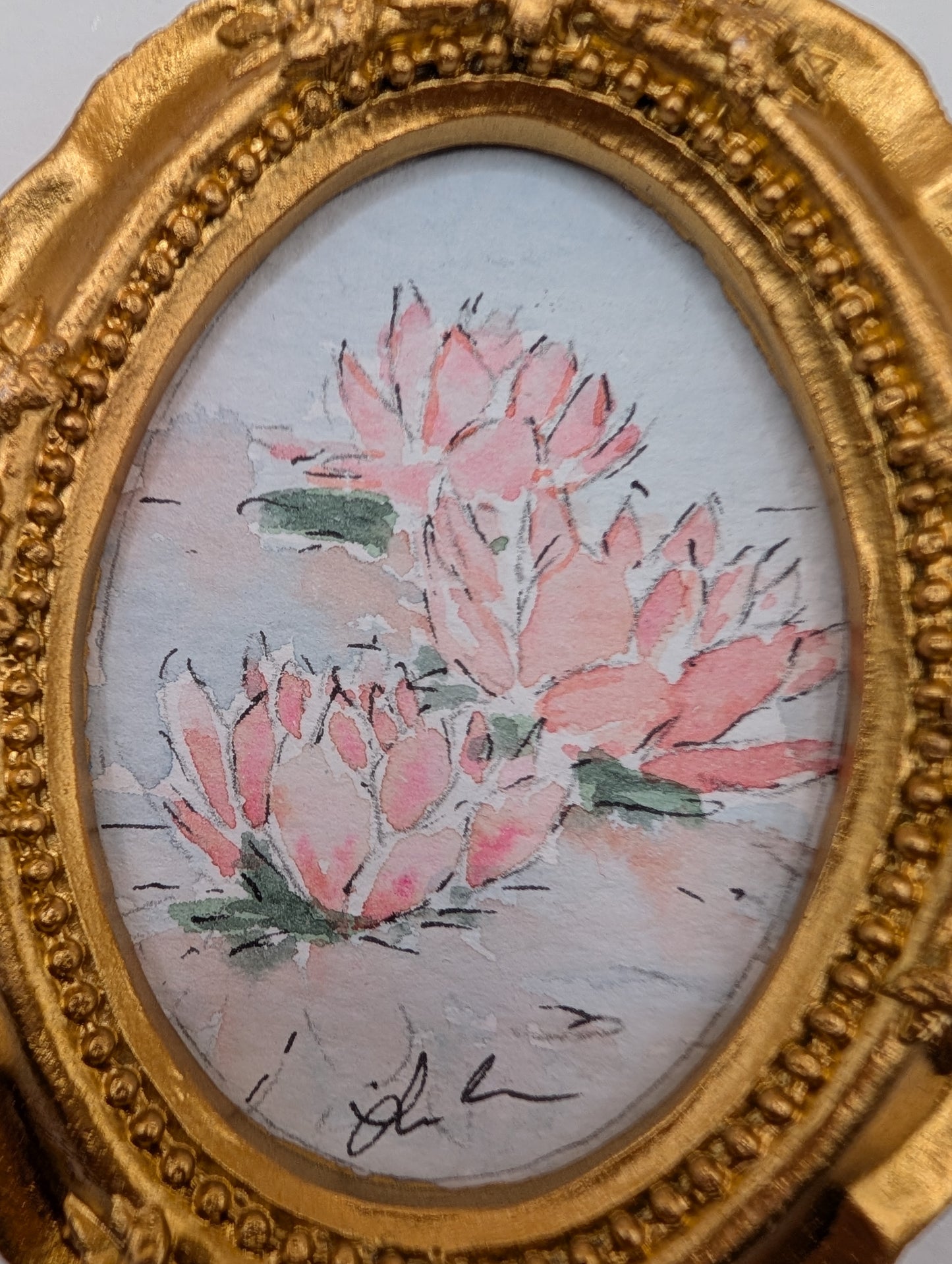 Mini Water Lily Painting - Original Watercolor Art by Lora Cavallin