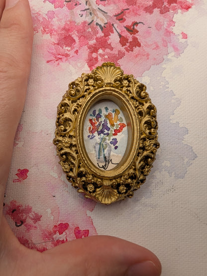 Mini Vase of Flowers Painting - Original Watercolor Art by Lora Cavallin