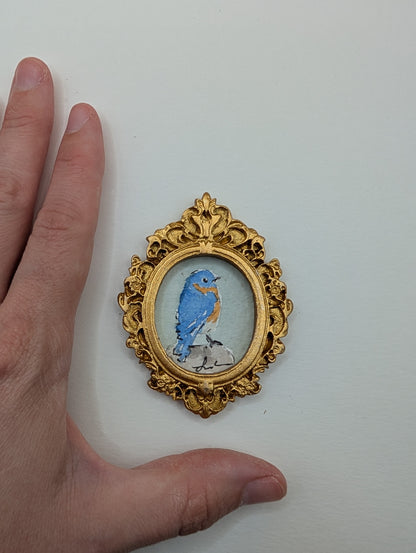 Mini Bluebird Painting - Original Watercolor Art by Lora Cavallin