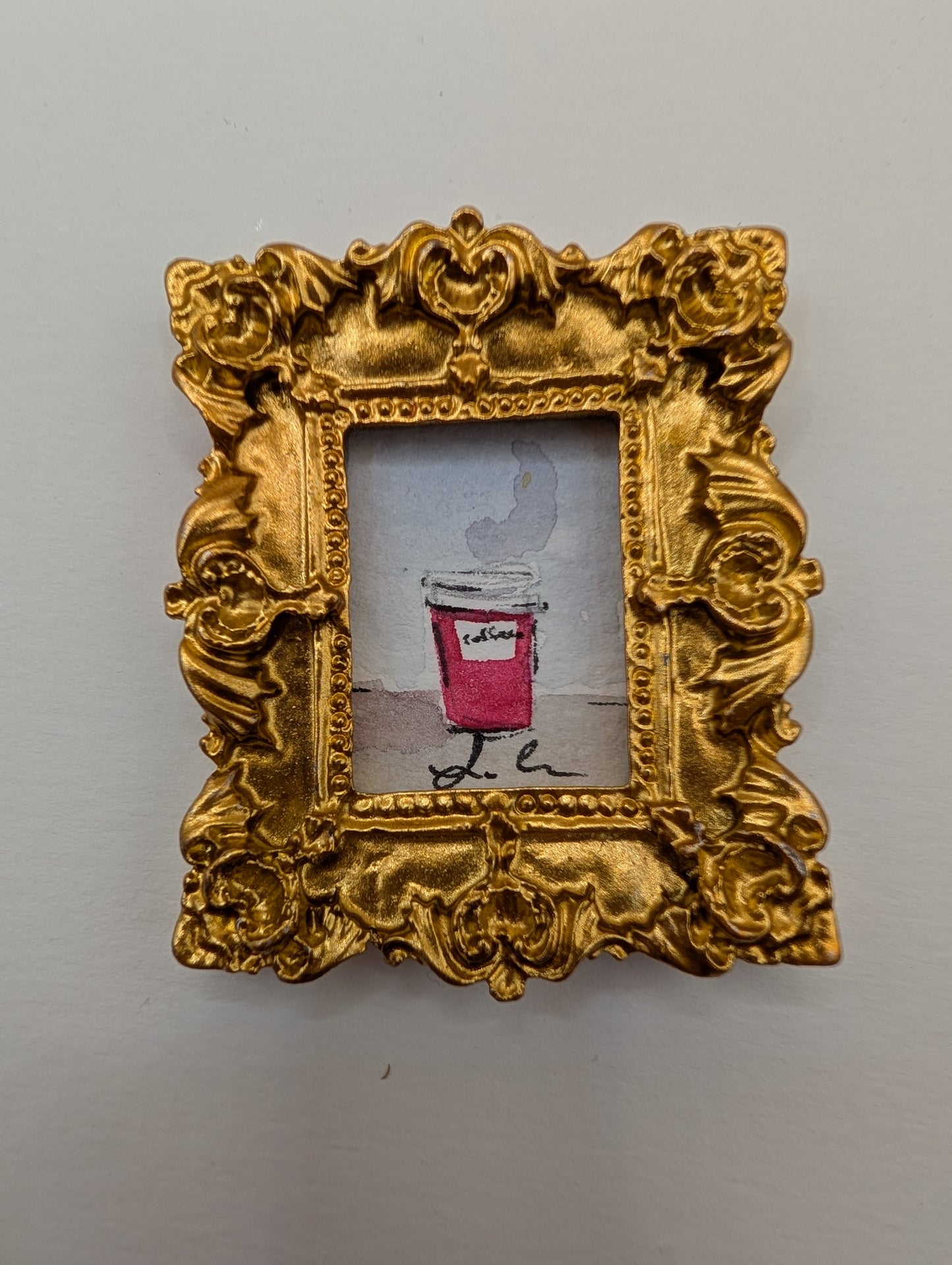 Mini Coffee Cup Painting - Original Watercolor Art by Lora Cavallin