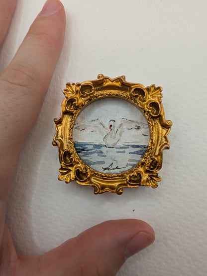 Mini Swan Painting - Original Watercolor Art by Lora Cavallin