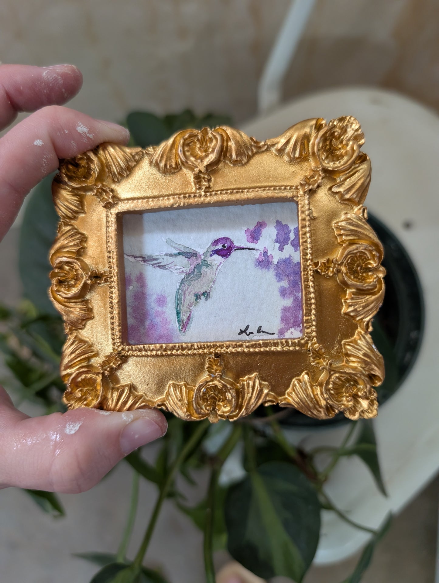 Mini Hummingbird Painting - Original Watercolor Art by Lora Cavallin