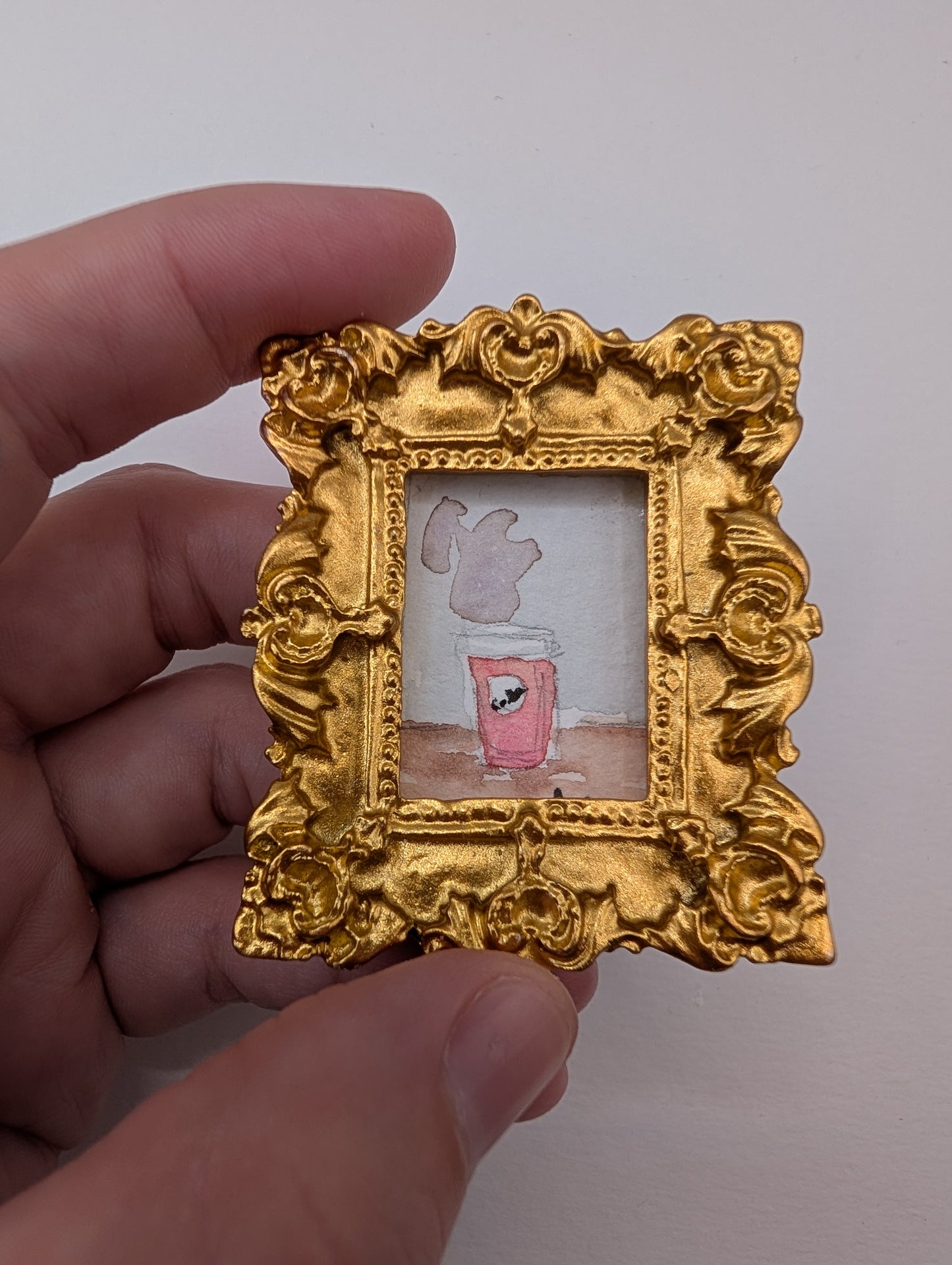 Mini Coffee Cup Painting - Original Watercolor Art by Lora Cavallin
