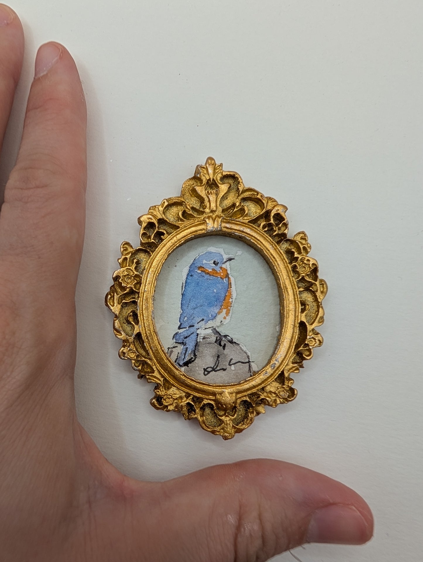 Mini Bluebird Painting - Original Watercolor Art by Lora Cavallin
