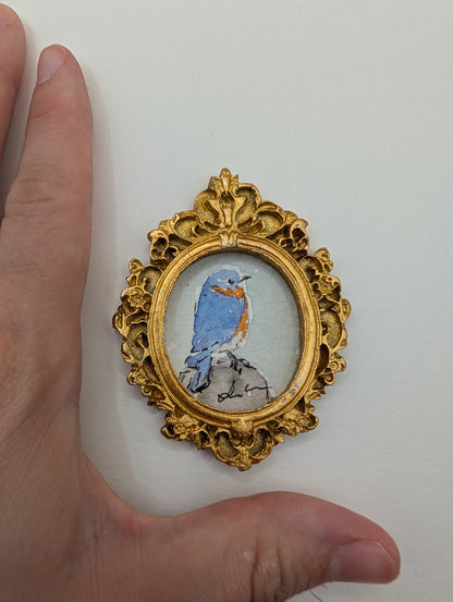 Mini Bluebird Painting - Original Watercolor Art by Lora Cavallin