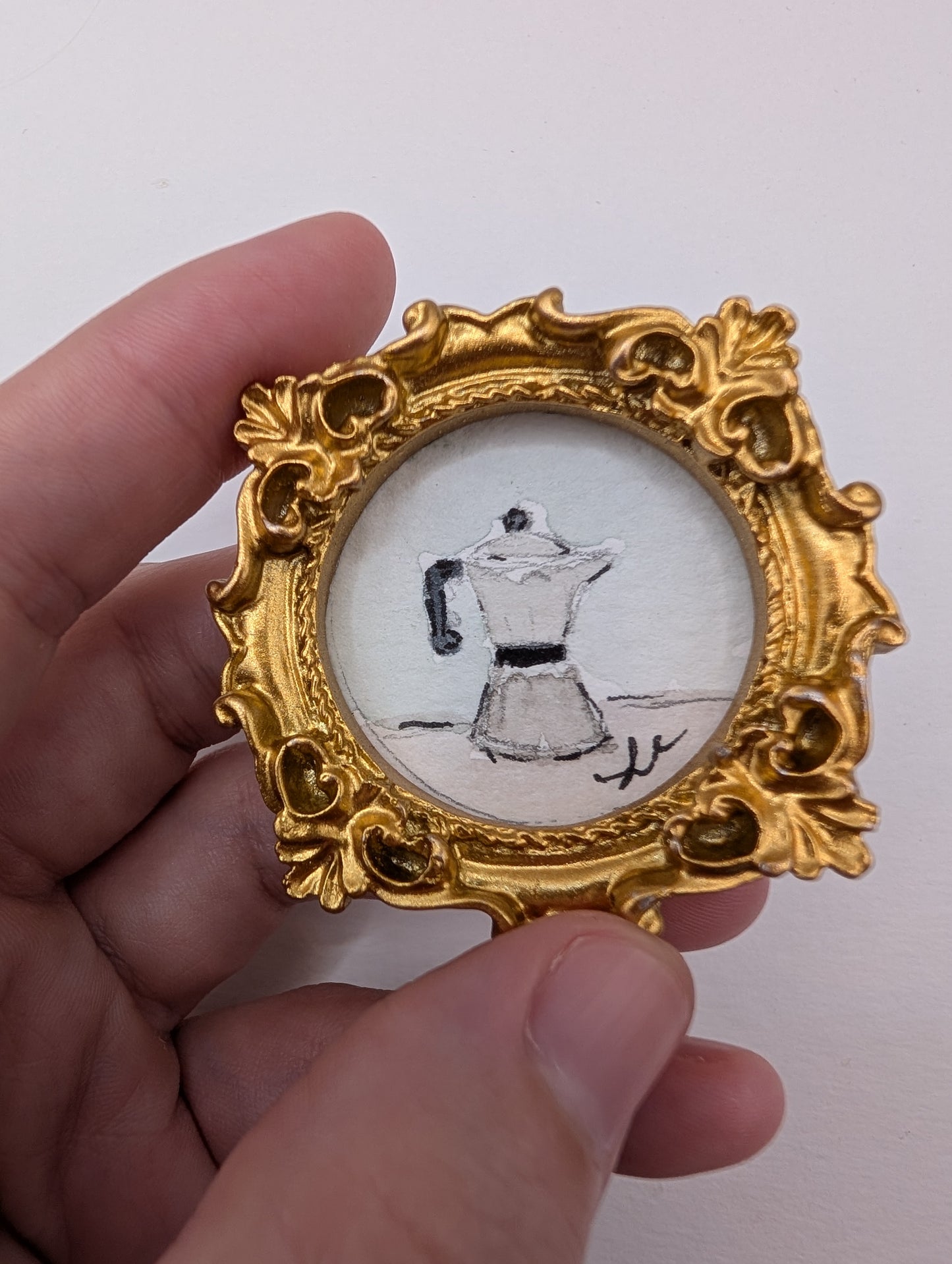 Mini Moka Coffee Pot Painting - Original Watercolor Art by Lora Cavallin