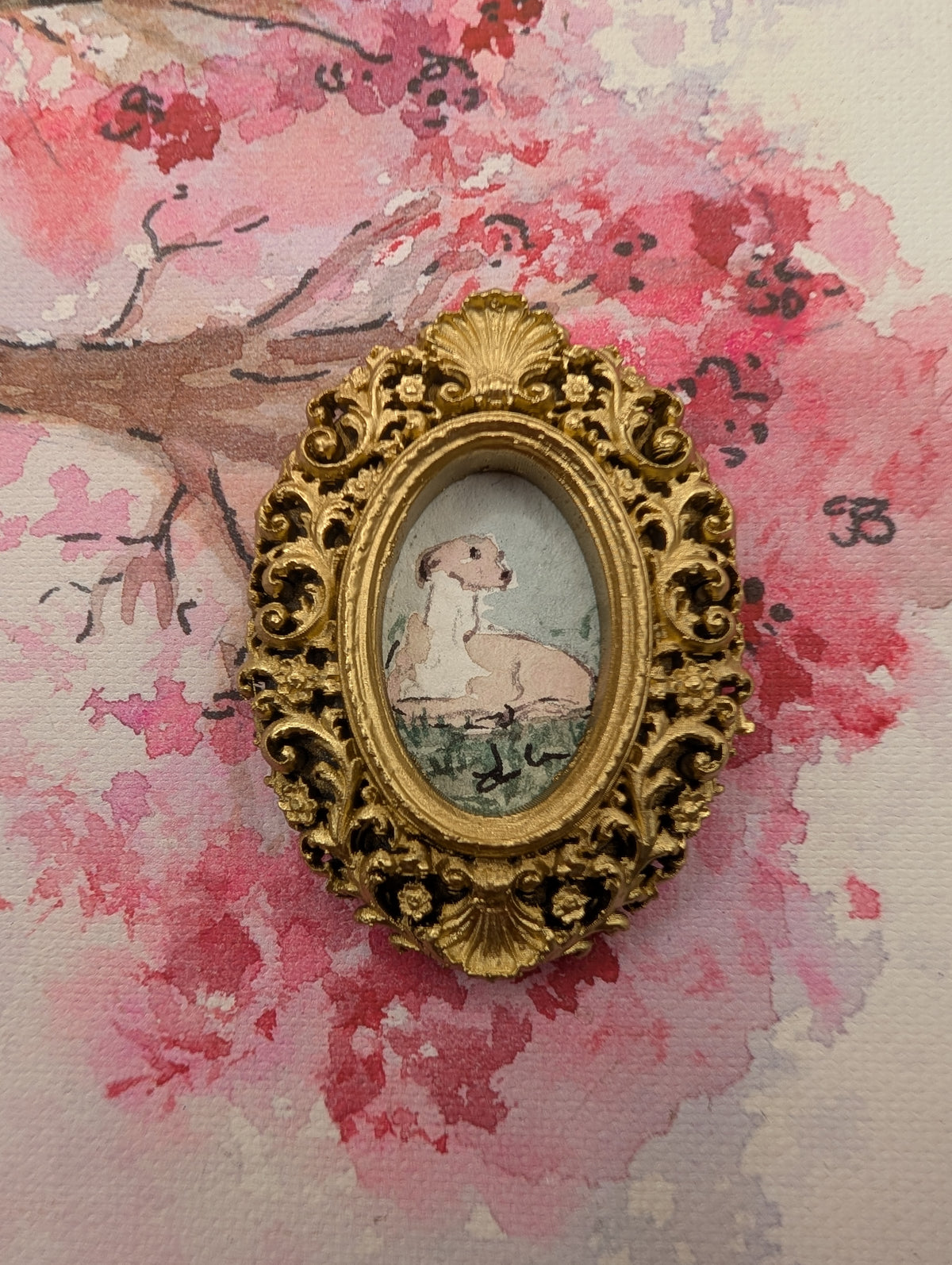 Mini Whippet Painting - Original Watercolor Art by Lora Cavallin