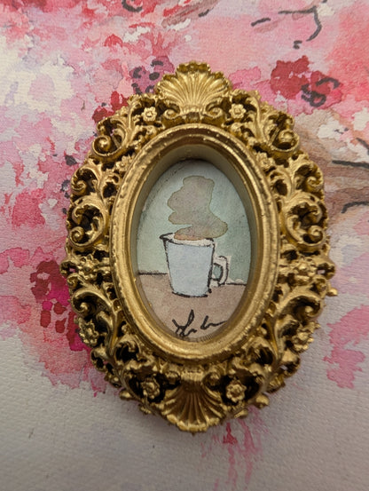 Mini Coffee Mug Painting - Original Watercolor Art by Lora Cavallin