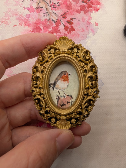 Mini Robin Bird Painting - Original Watercolor Art by Lora Cavallin