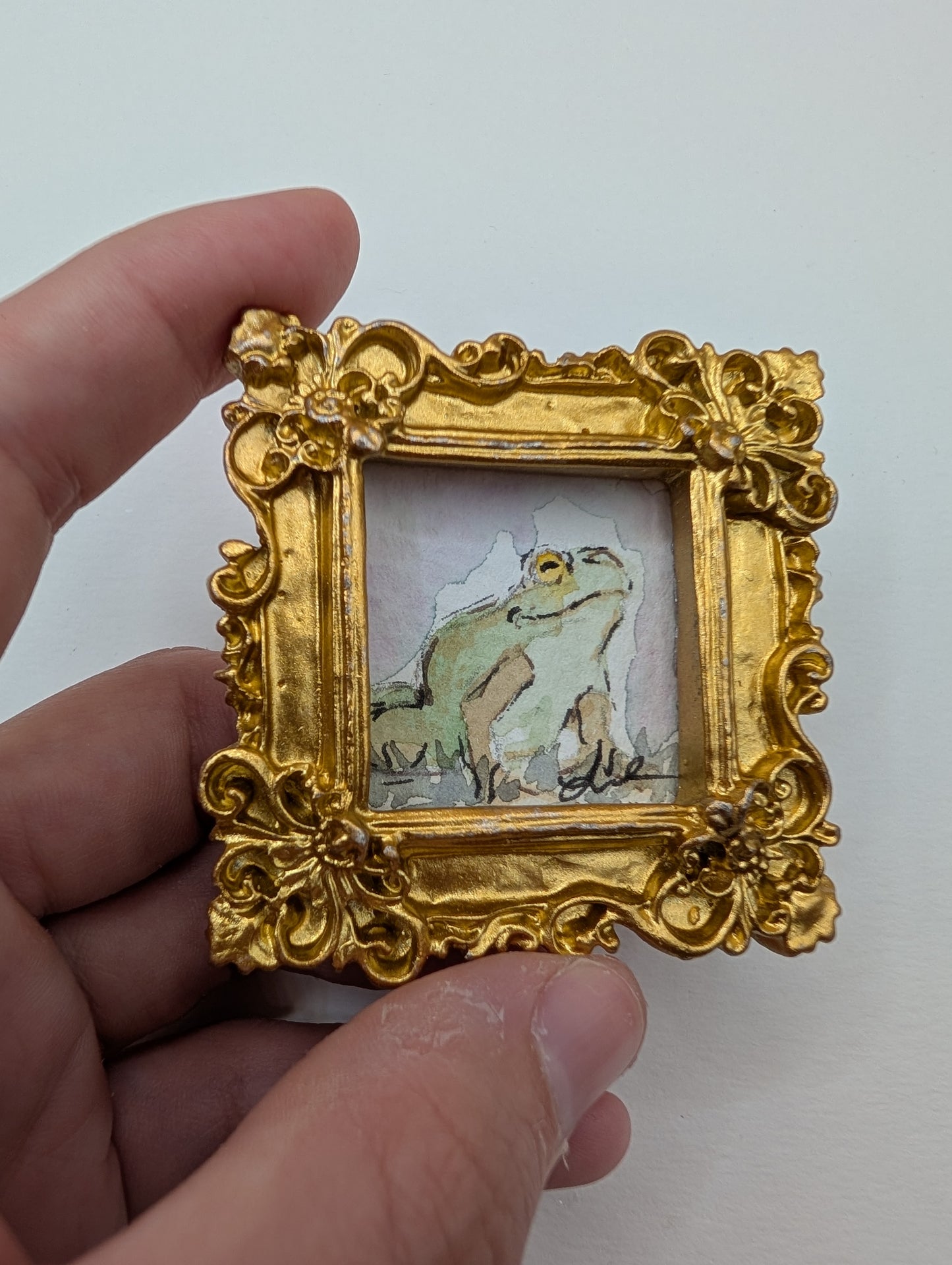 Mini Frog Painting - Original Watercolor Art by Lora Cavallin