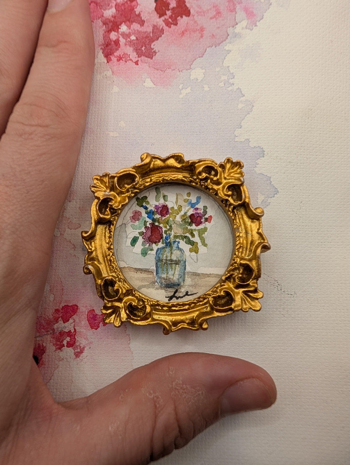 Mini Vase of Flowers Painting - Original Watercolor Art by Lora Cavallin