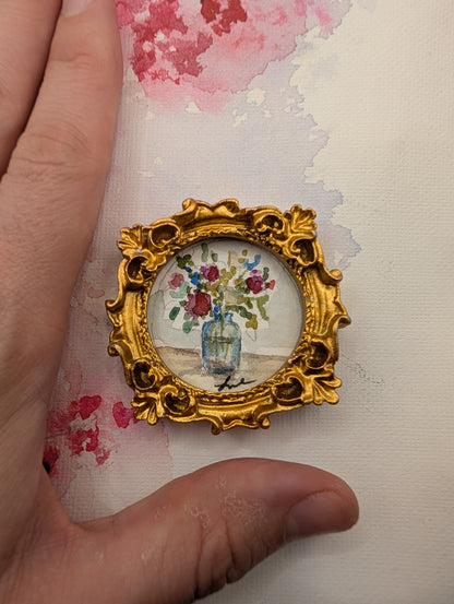 Mini Vase of Flowers Painting - Original Watercolor Art by Lora Cavallin