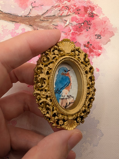 Mini Bluebird Painting - Original Watercolor Art by Lora Cavallin