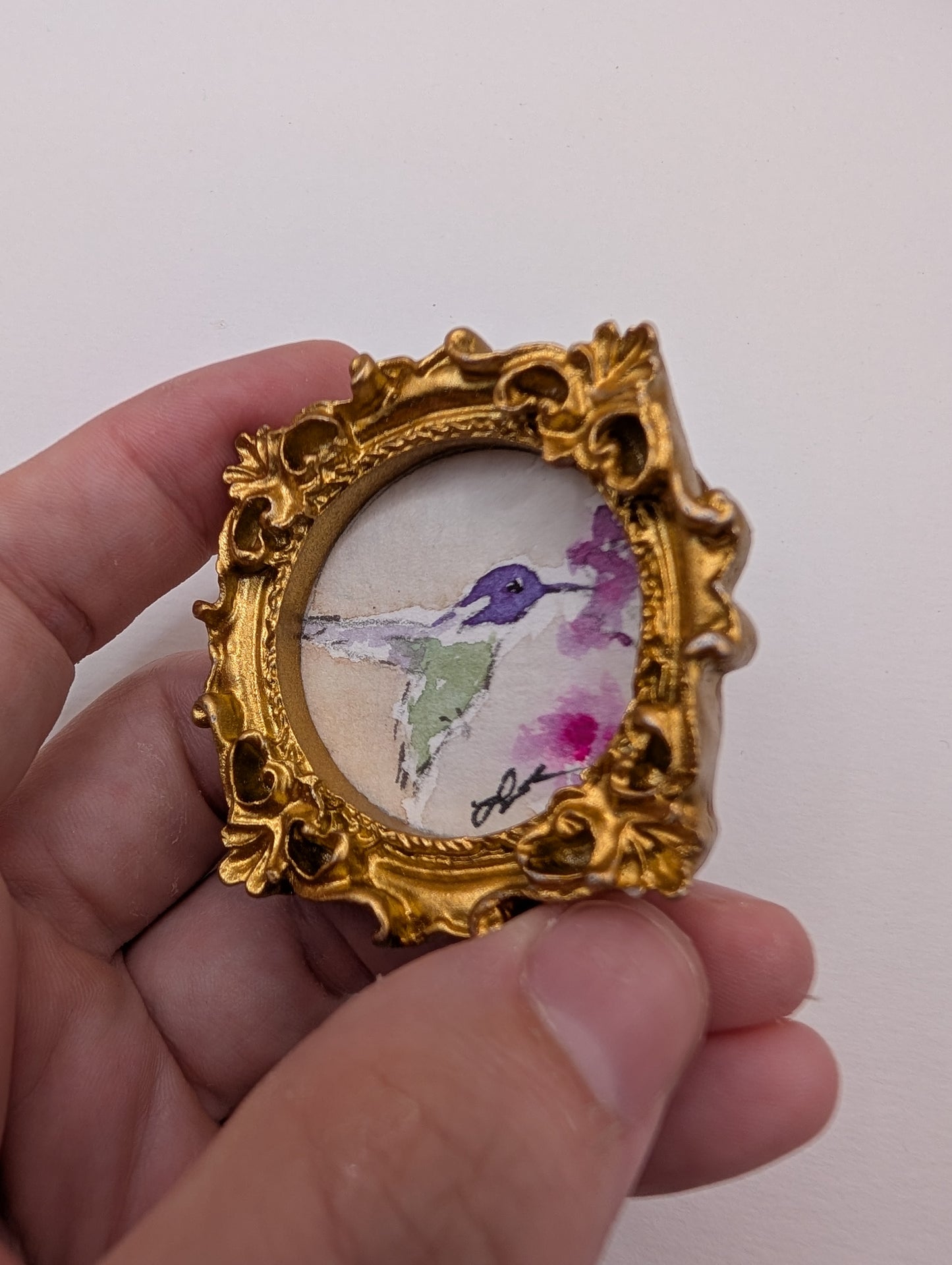 Mini Hummingbird Painting - Original Watercolor Art by Lora Cavallin