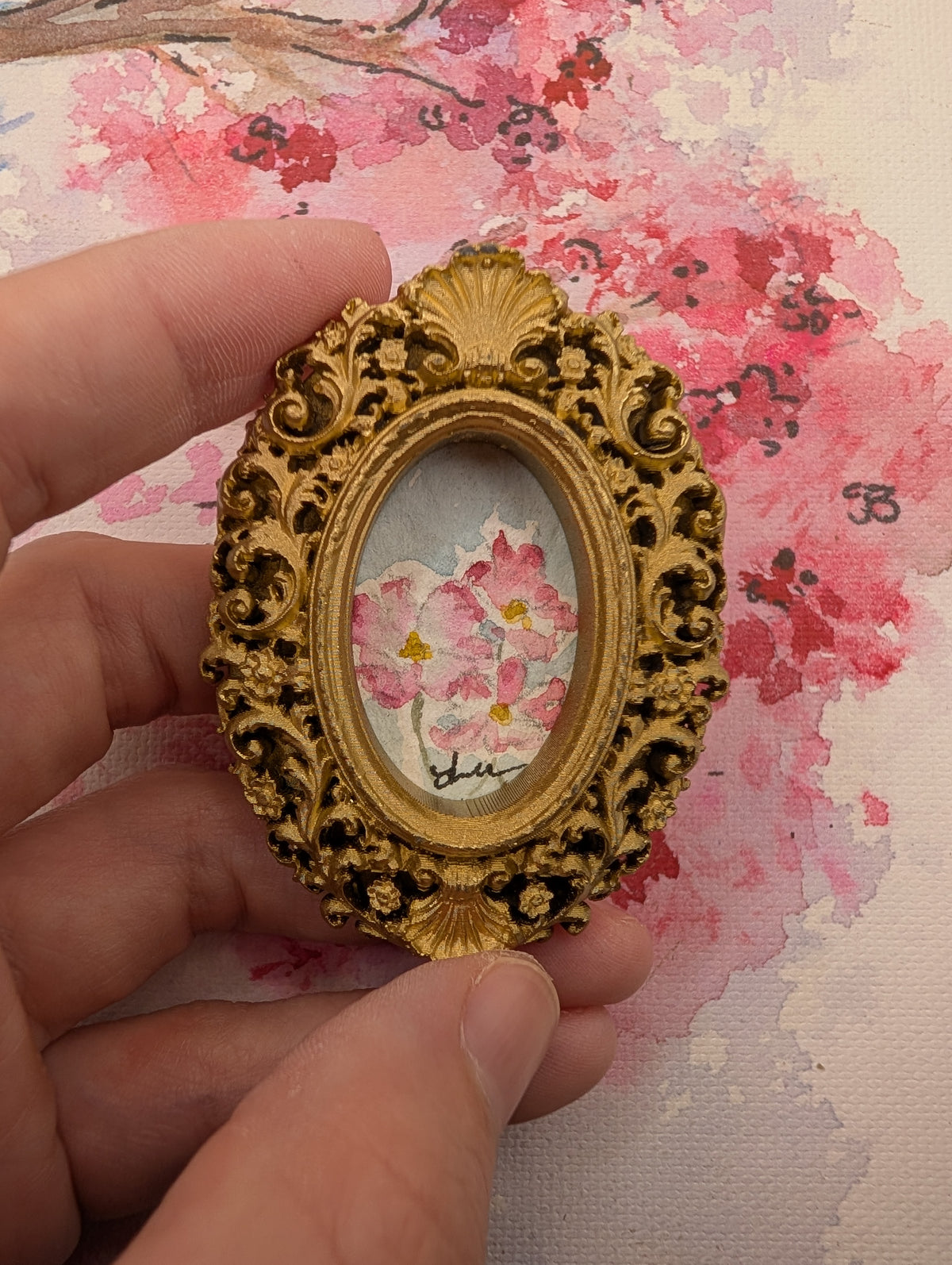 Mini Floral Painting - Original Watercolor Art by Lora Cavallin