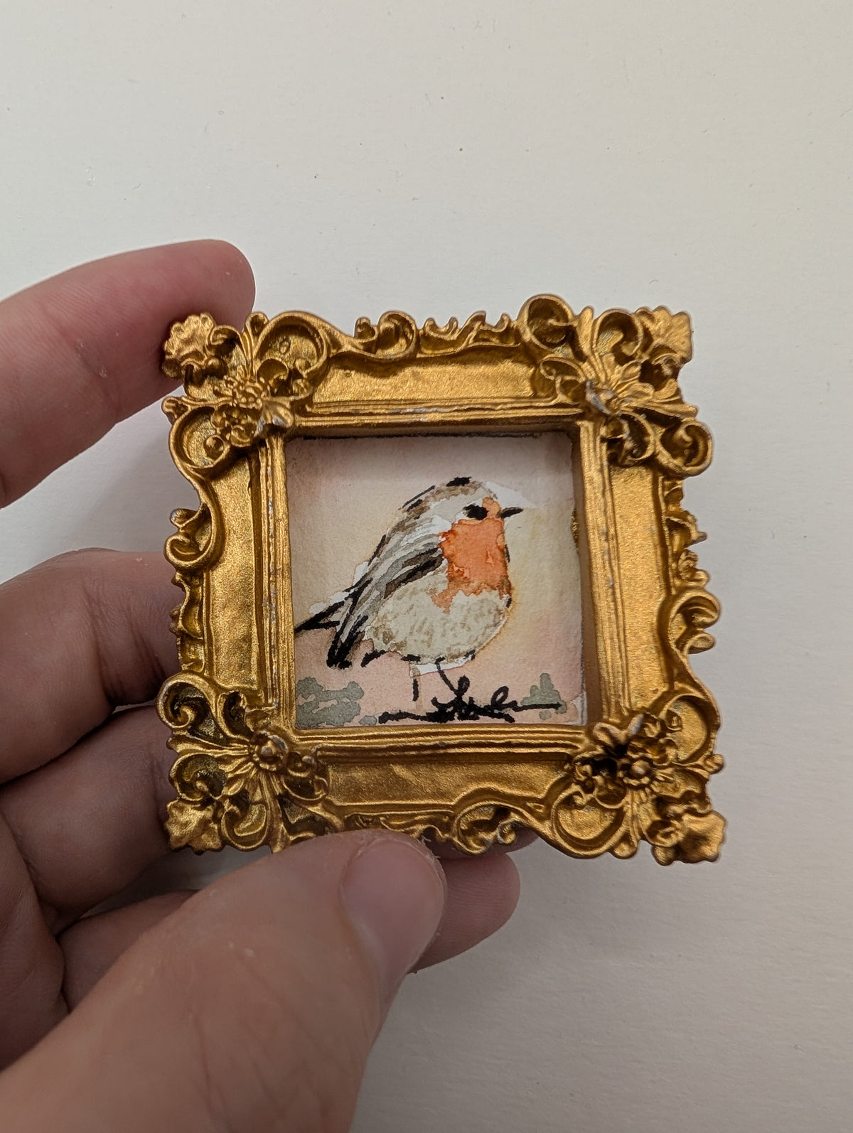 Mini Robin Bird Painting - Original Watercolor Art by Lora Cavallin