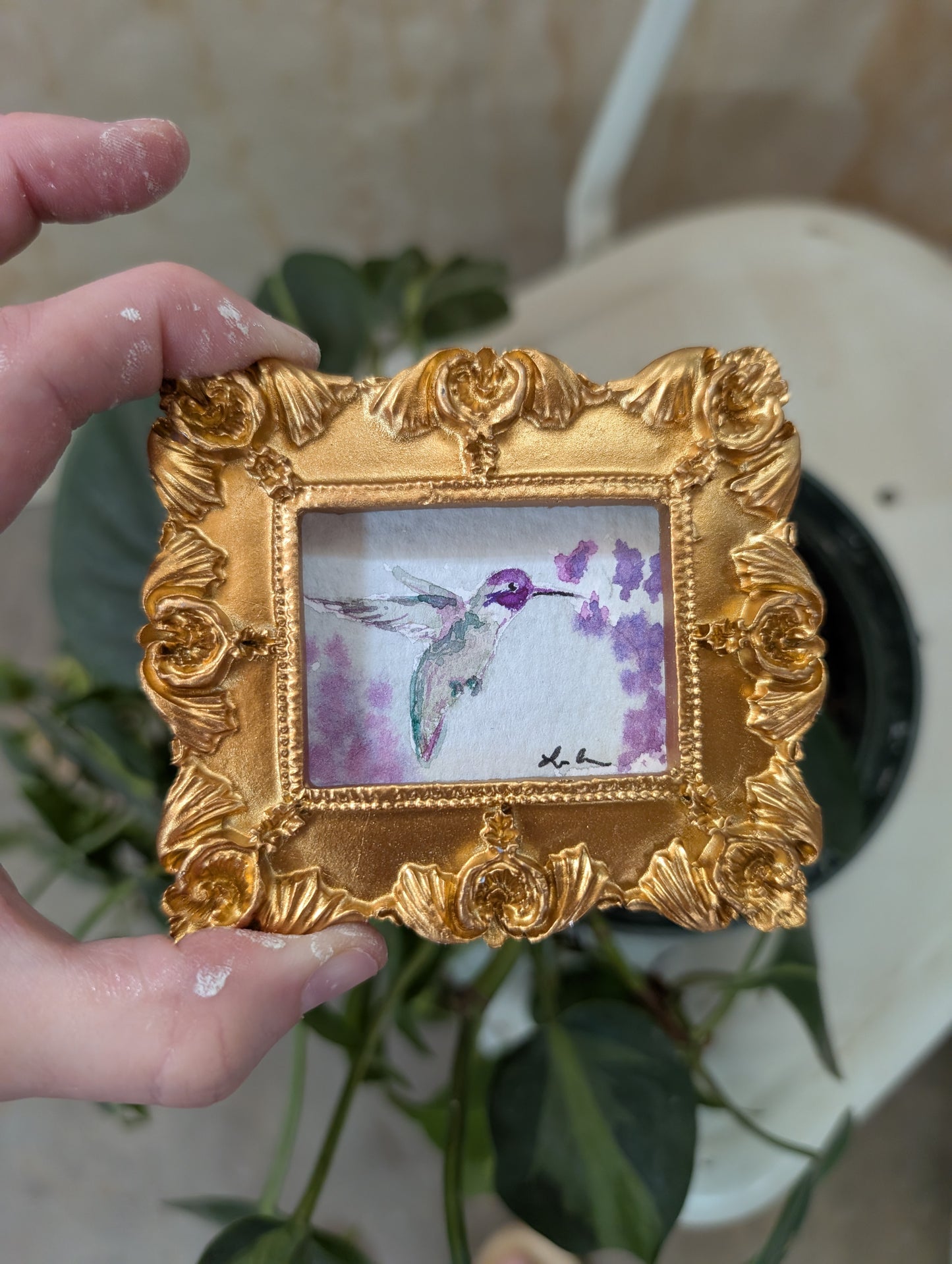 Mini Hummingbird Painting - Original Watercolor Art by Lora Cavallin
