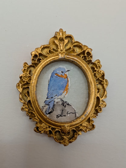Mini Bluebird Painting - Original Watercolor Art by Lora Cavallin