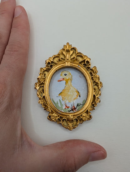 Mini Baby Duck Painting - Original Watercolor Art by Lora Cavallin