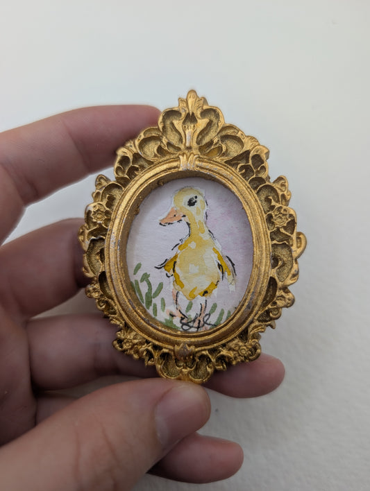 Mini Baby Duck Painting - Original Watercolor Art by Lora Cavallin