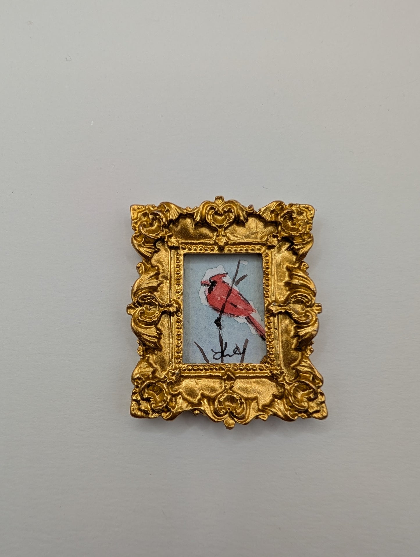 Mini Cardinal Bird Painting - Original Watercolor Art by Lora Cavallin
