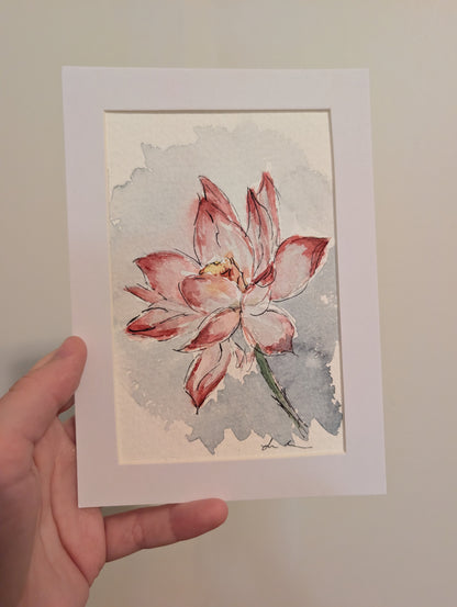 Floral Watercolor Painting - 4 x 6" - No Frame, Comes with Mat - Original Art by Lora Cavallin