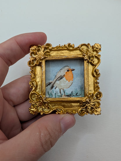 Mini Robin Bird Painting - Original Watercolor Art by Lora Cavallin