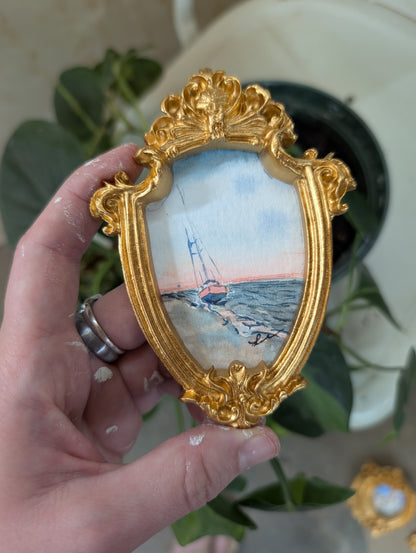 Mini Sailboat on Beach Painting - Original Watercolor Art by Lora Cavallin