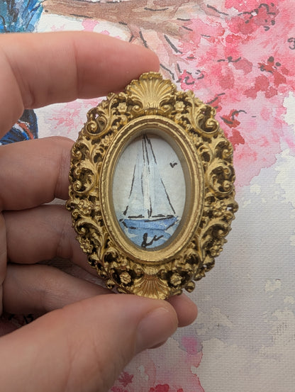 Mini Sailboat Painting - Original Watercolor Art by Lora Cavallin