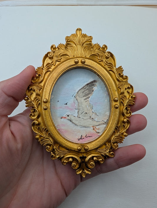 Mini Seagull Painting - Original Watercolor Art by Lora Cavallin