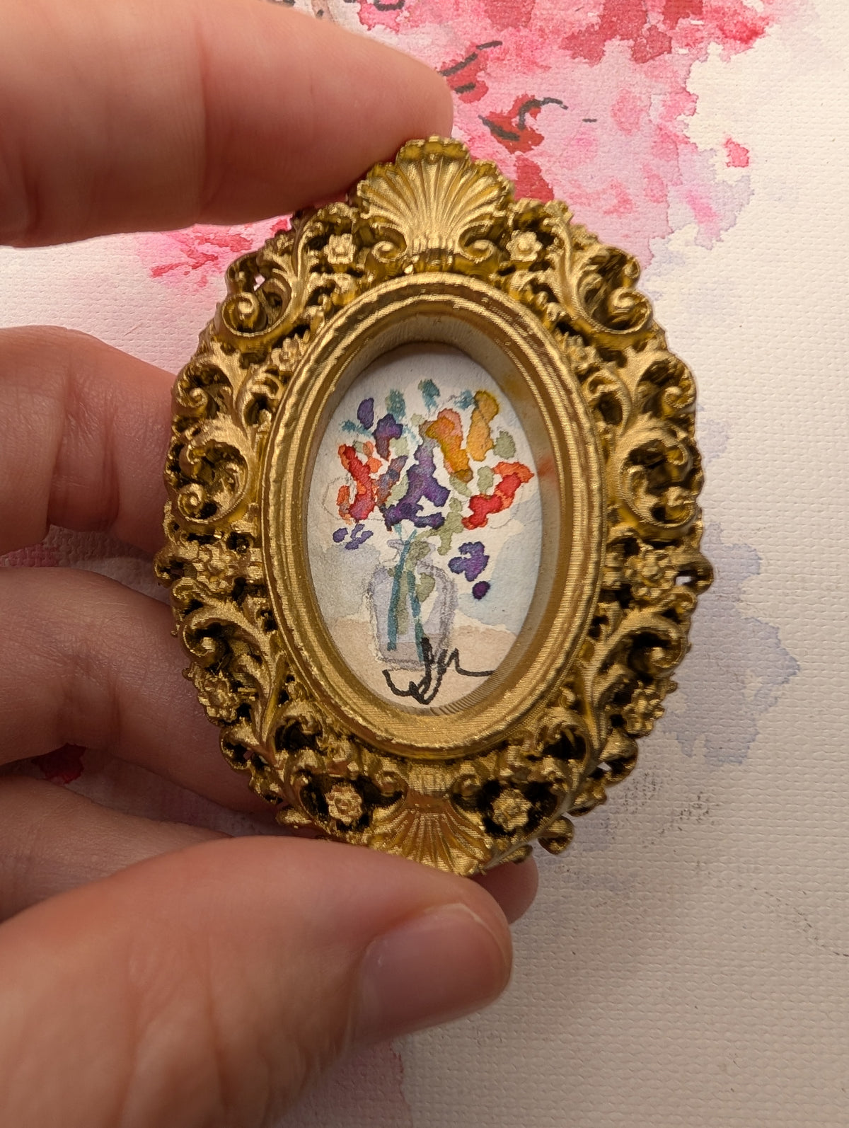 Mini Vase of Flowers Painting - Original Watercolor Art by Lora Cavallin