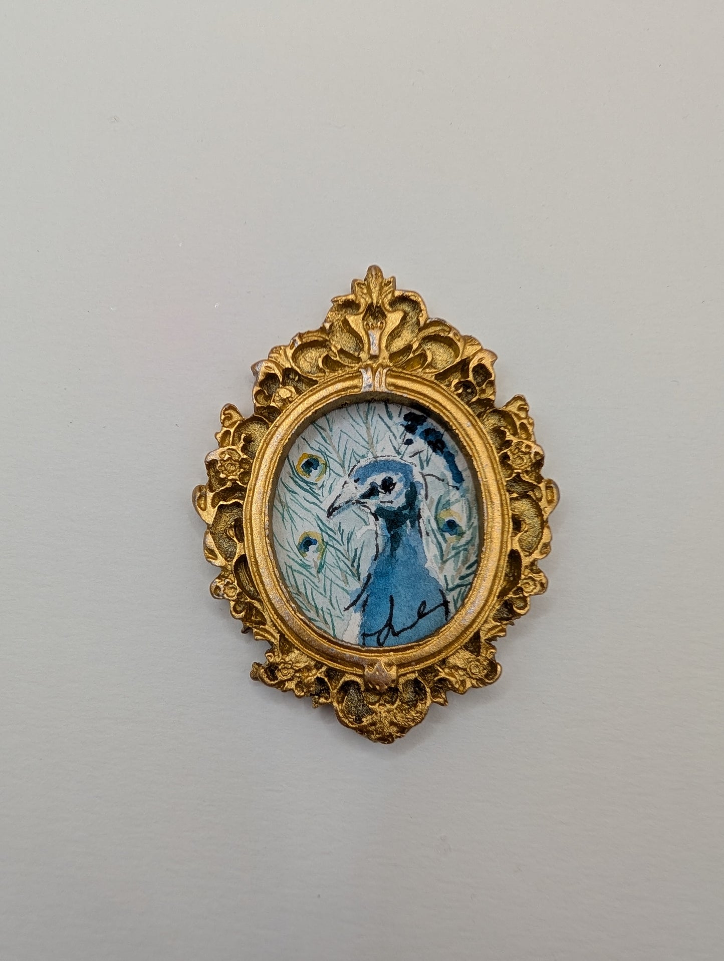 Mini Peacock Painting - Original Watercolor Art by Lora Cavallin