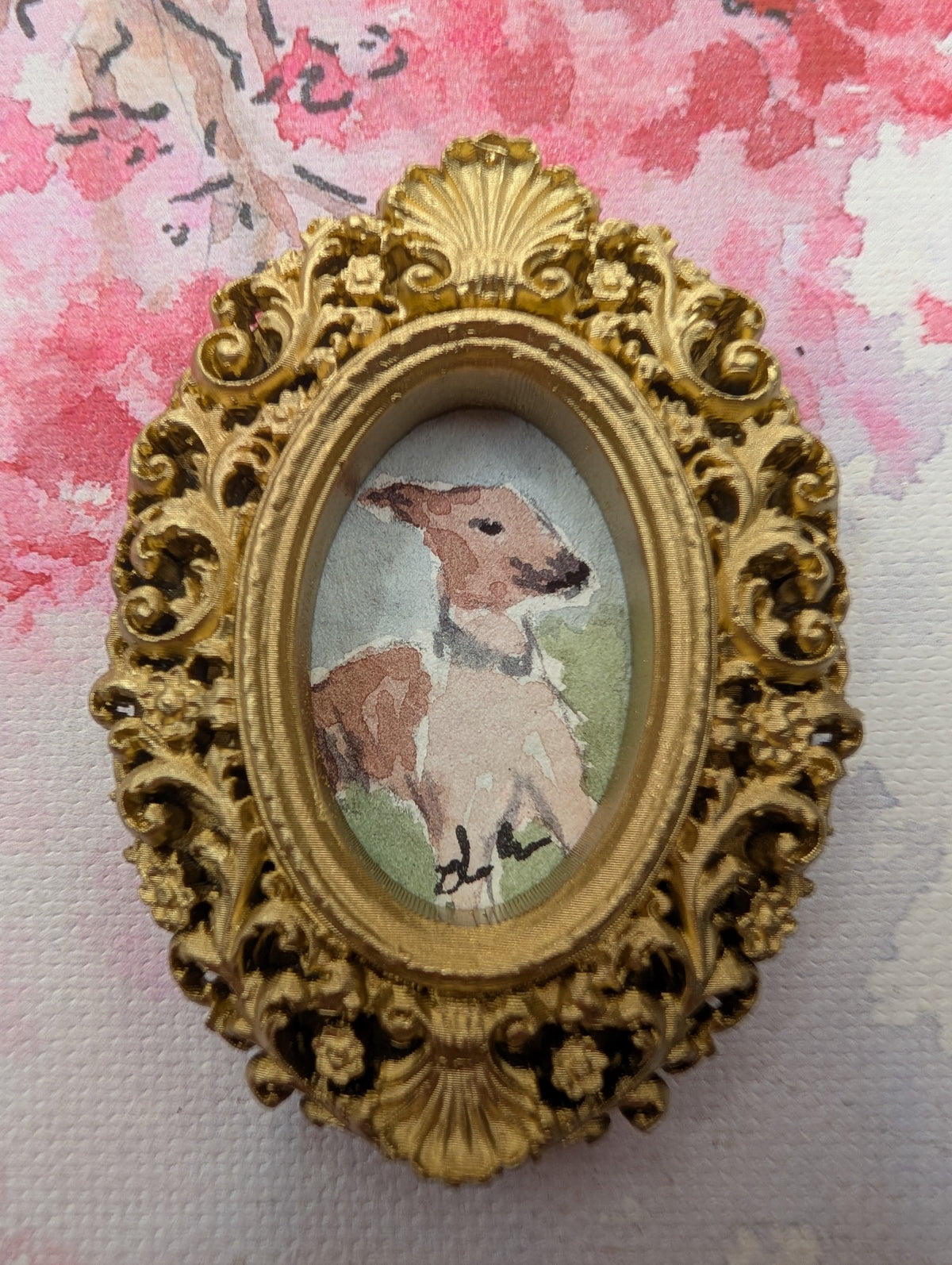 Mini Whippet Painting - Original Watercolor Art by Lora Cavallin